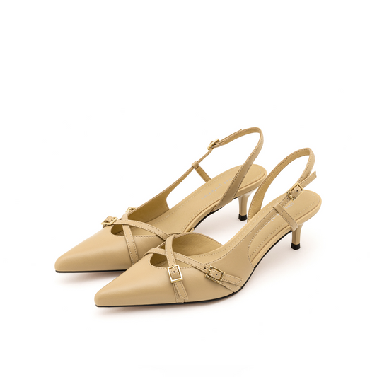 Kelly Kitten Heel in Ivory Beige